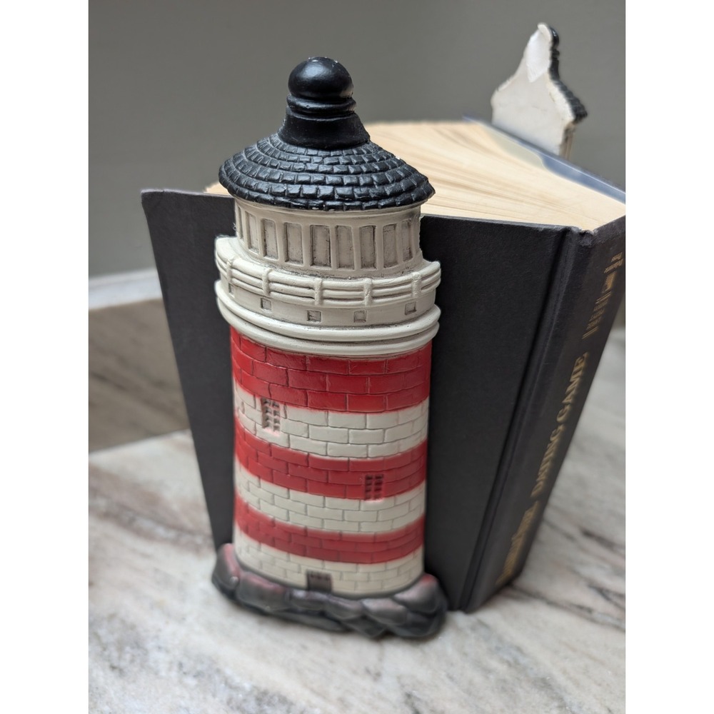 Resin Lighthouse Nautical Book 3D Effect Striped Red White Black - Picture 3 of 4